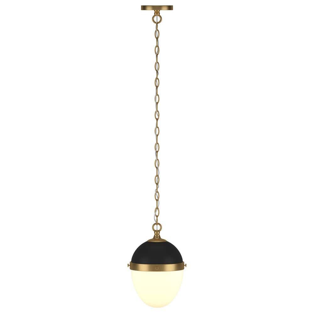 Aurelia Blackened Bronze and Brass Globe Pendant Light with White Milk Glass Shade