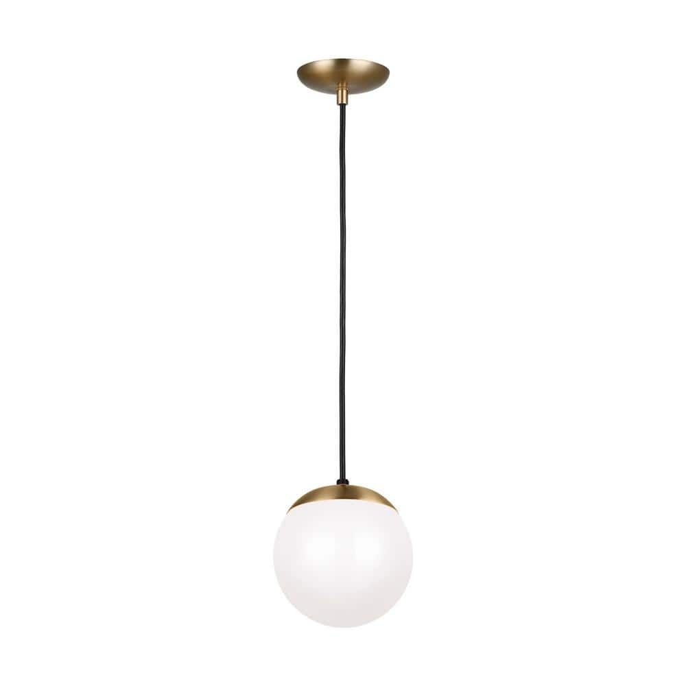 Leo Satin Brass Globe Pendant Light with Smooth White Glass