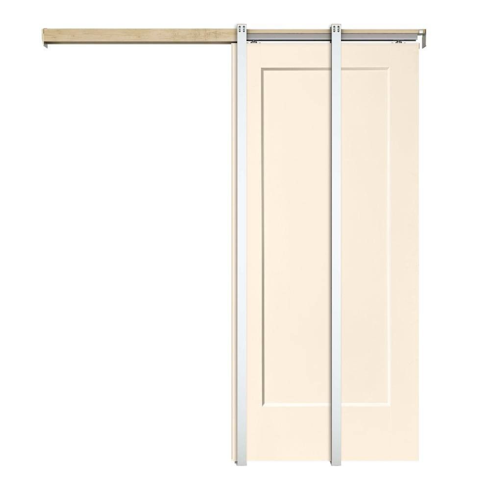 Beige Painted Composite MDF 1-Panel Pocket Door with Aluminum Frame
