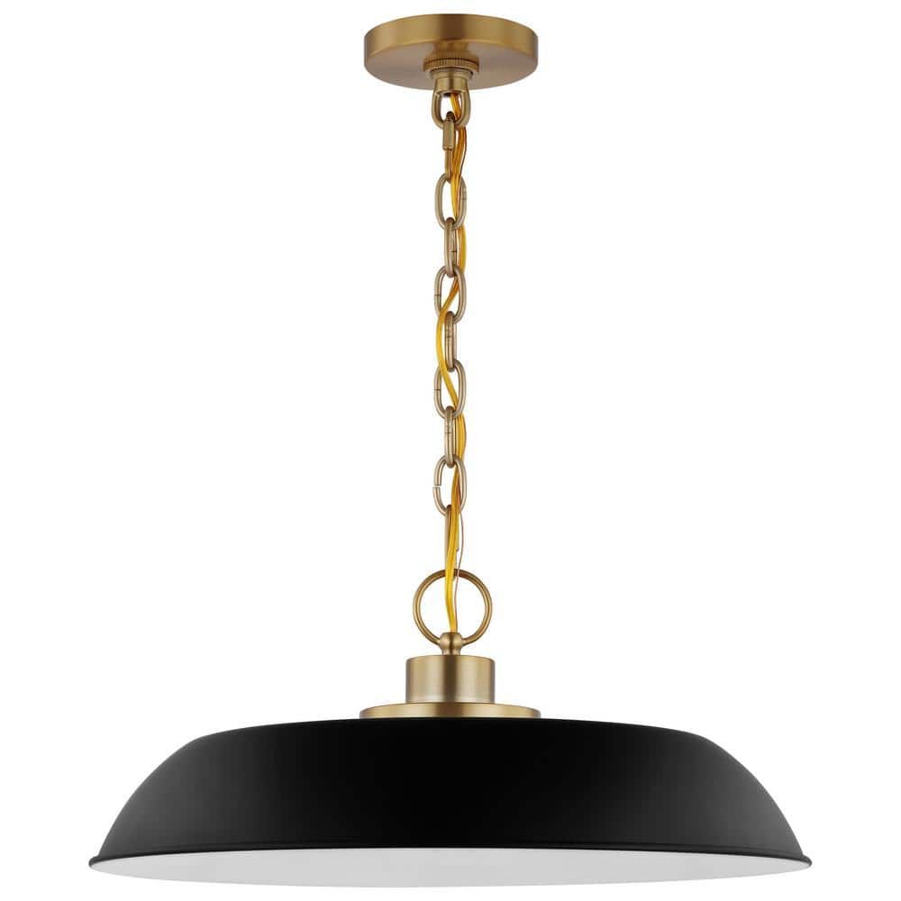 Colony Modern Dome Pendant Light in Matte Black and Burnished Brass