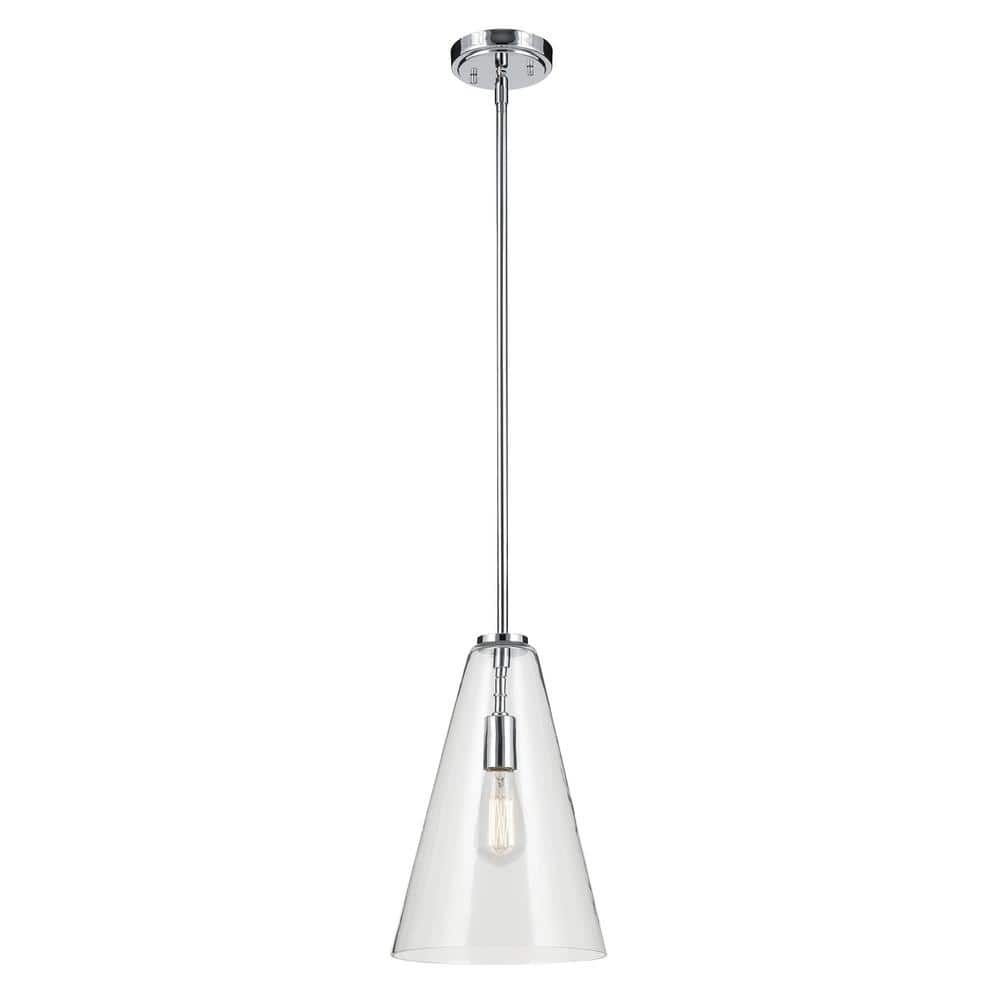 Chrome and Clear Glass Cone Pendant Light with Adjustable Height