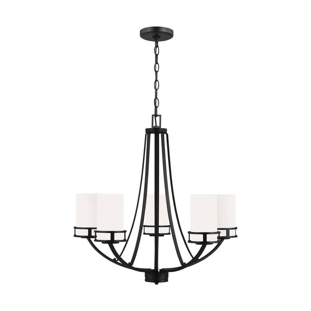 Elegant Midnight Black 5-Light Incandescent Chandelier with Etched Glass