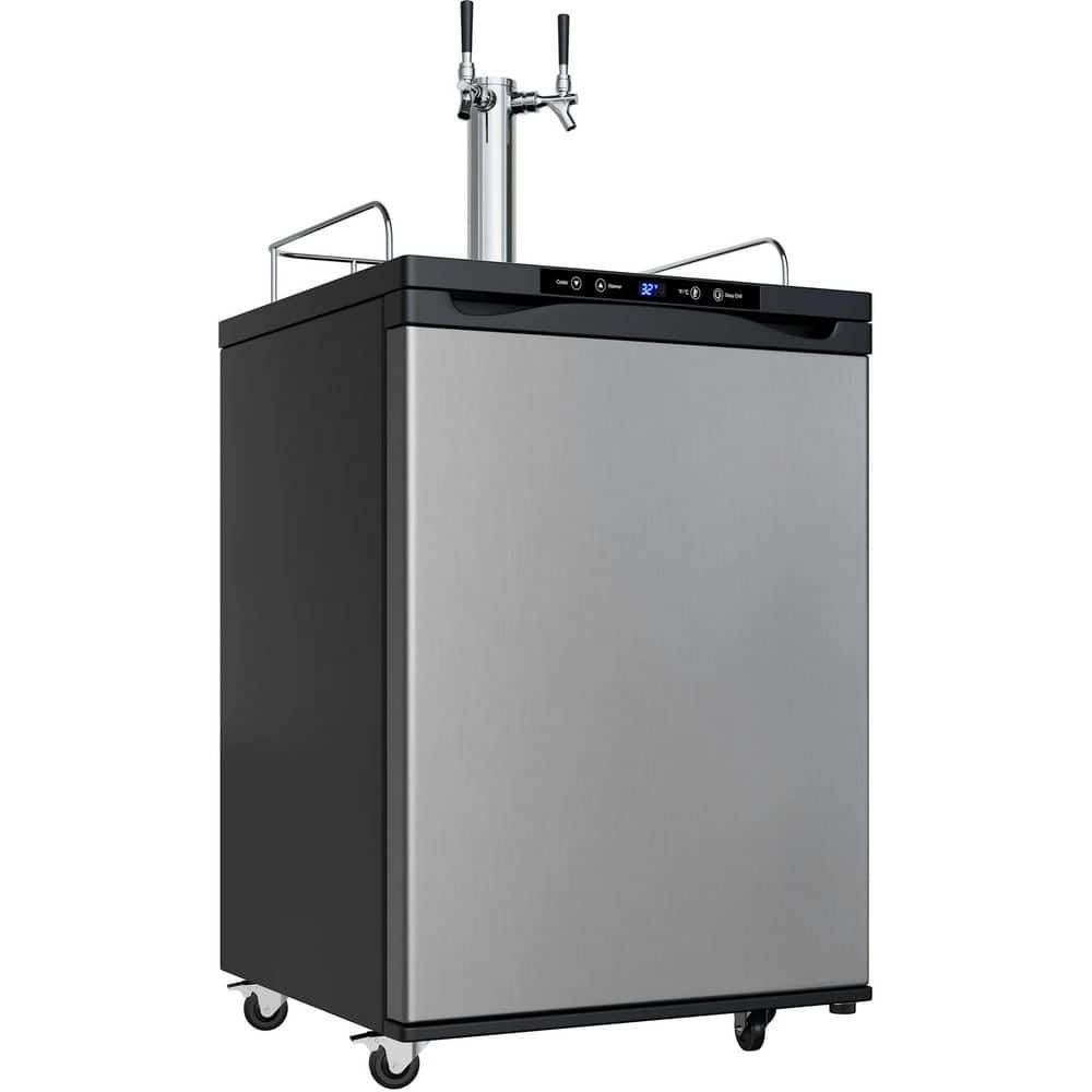 EdgeStar Black and Stainless Steel Dual Tap Kegerator with Adjustable Thermostat