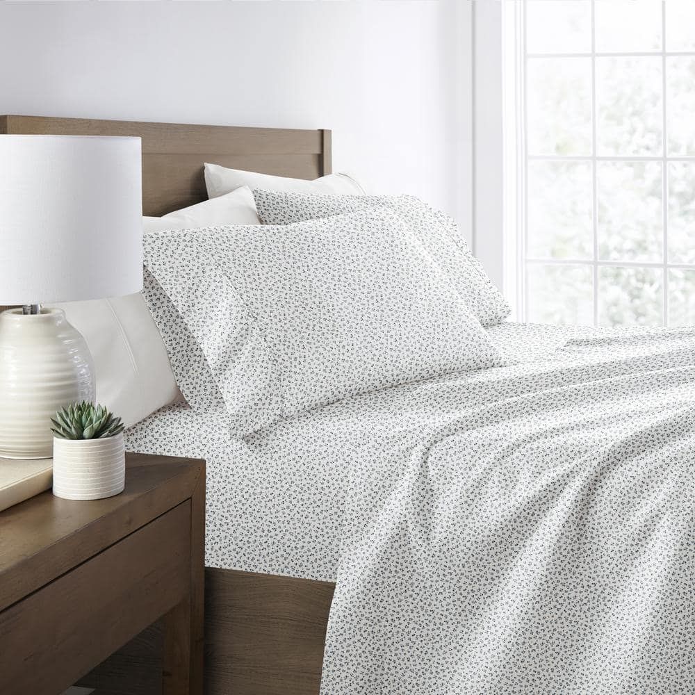 California King Blue Fog Floral Microfiber Sheet Set