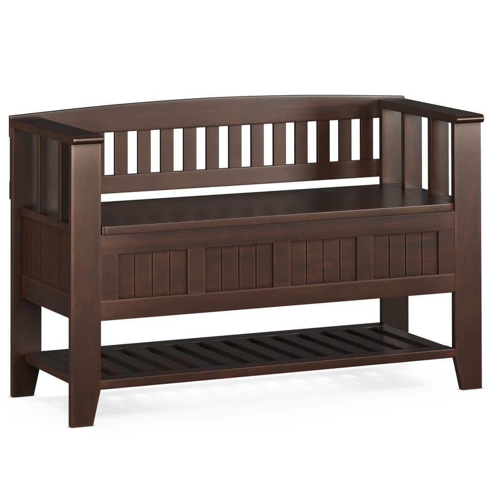 Brunette Brown Wooden Entryway Storage Bench with Shelf