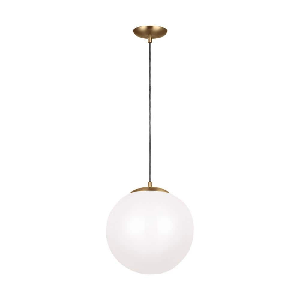 Leo Satin Bronze 14" LED Globe Pendant with White Glass Shade