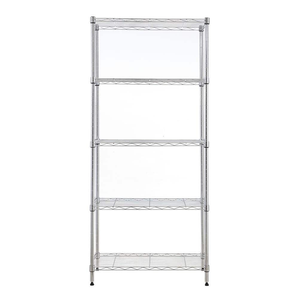 Adjustable Chrome 5-Tier Steel Utility Wire Shelving Unit