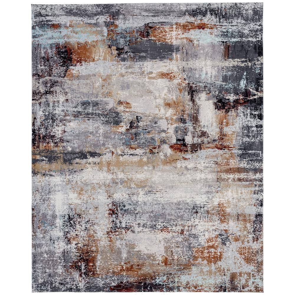 Gray and Brown Abstract Tufted Synthetic 8' x 10' Area Rug