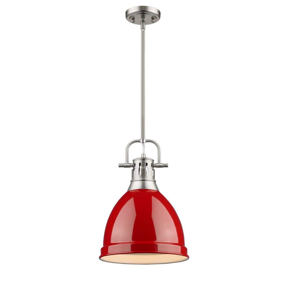 Duncan Mini Pewter Pendant with Red Shade - Indoor/Outdoor