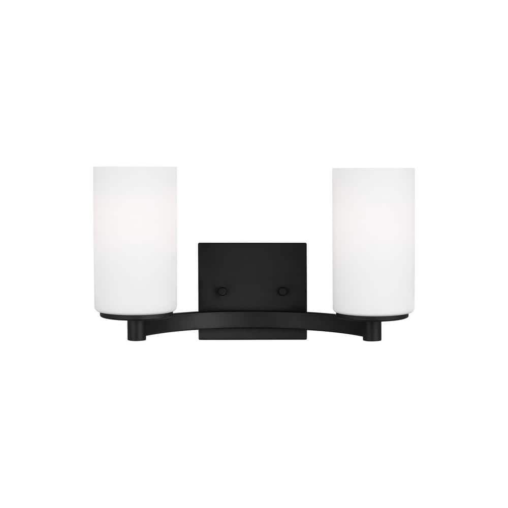 Midnight Black 2-Light Wall Sconce with Etched Glass Shades