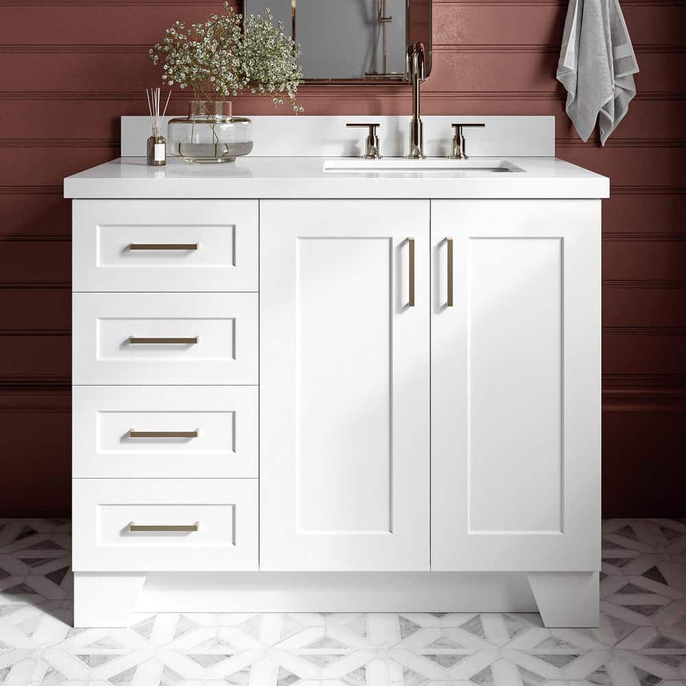 Taylor 43" White Freestanding Bathroom Vanity with Quartz Top