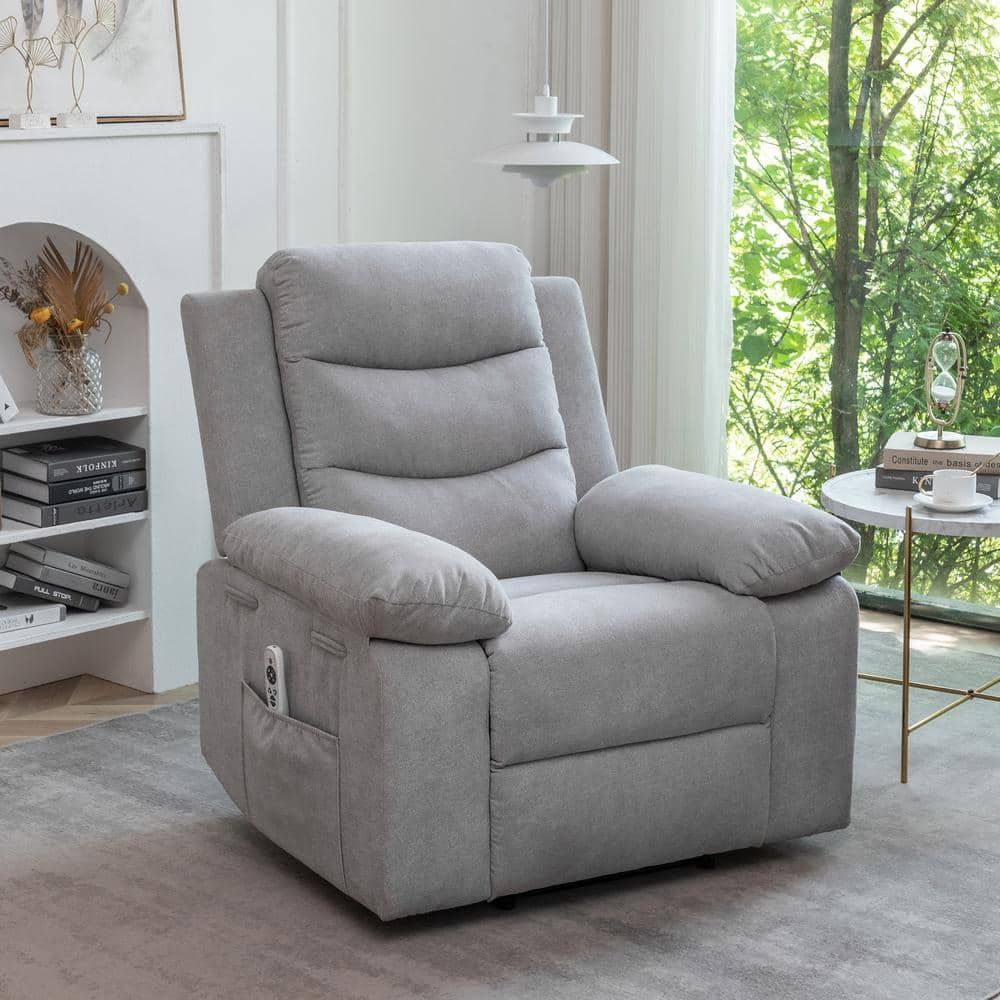 Light Gray Fabric Power Massage Recliner with Heating System