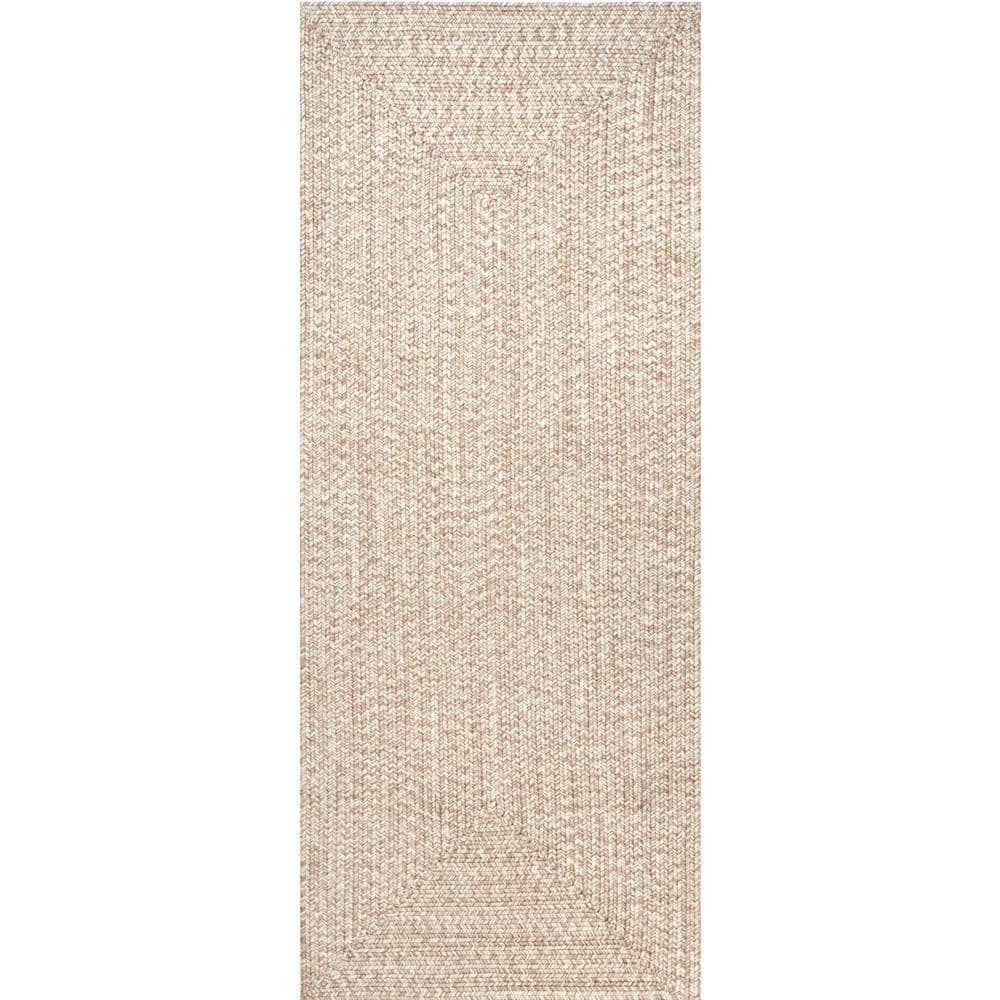 Tan Hand-Braided Rectangular Indoor/Outdoor Runner Rug