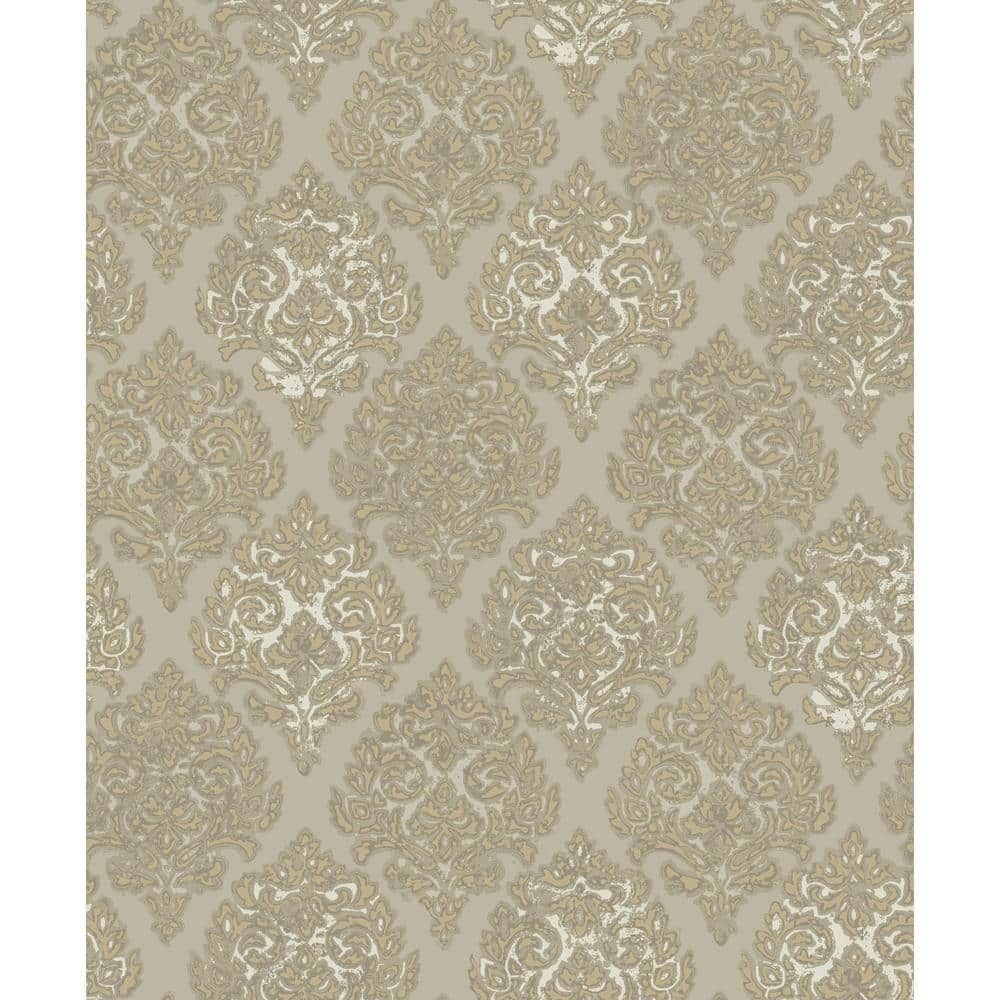 Brown 3D Embossed Non-Pasted Damask Wallpaper Roll