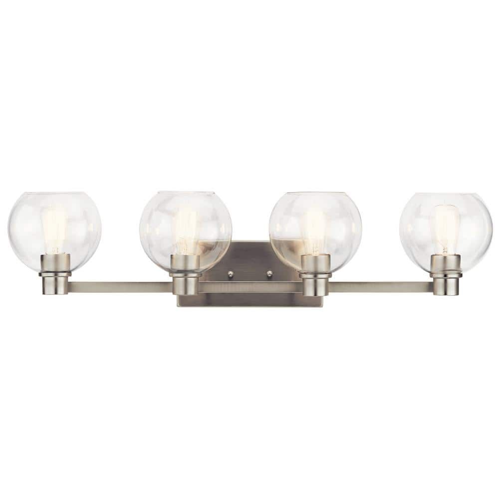 Harmony Brushed Nickel 33.5" Transitional Vanity Light with Clear Globe Shades