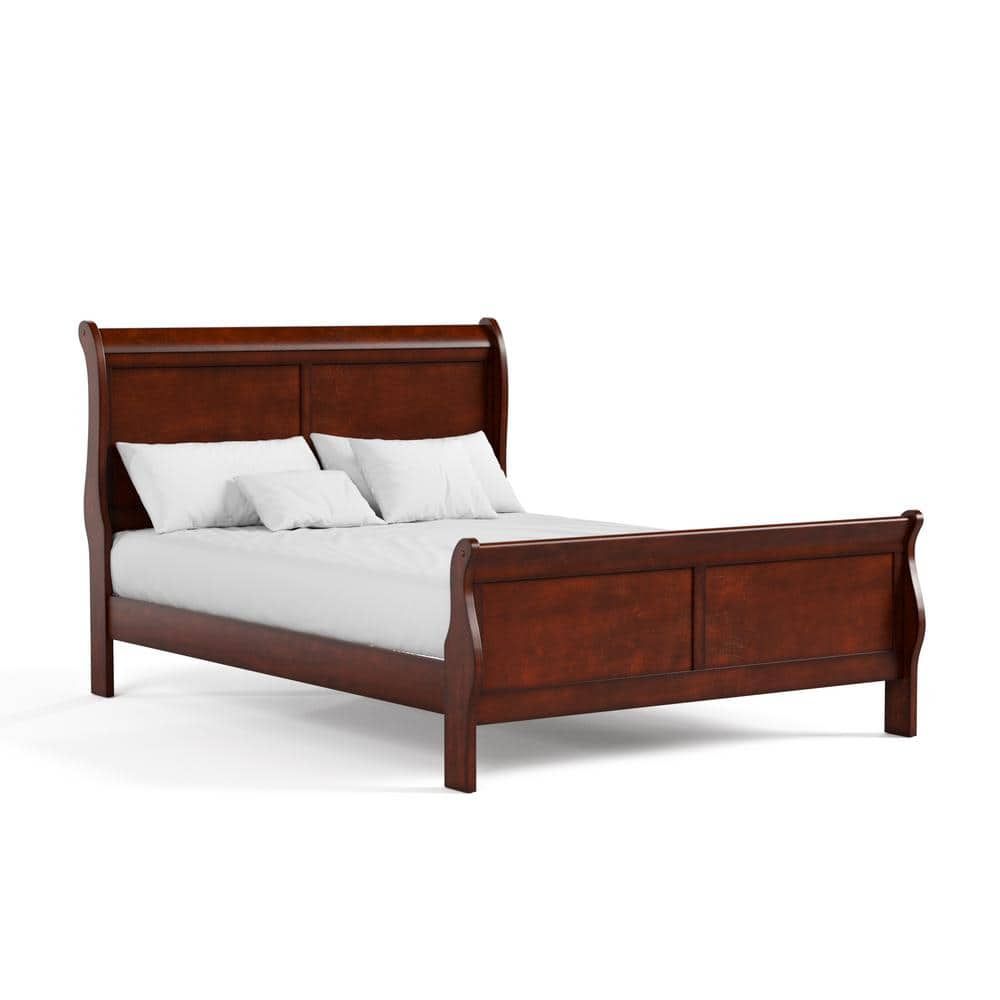 Cherry Wood Queen Sleigh Bed with Headboard and Footboard