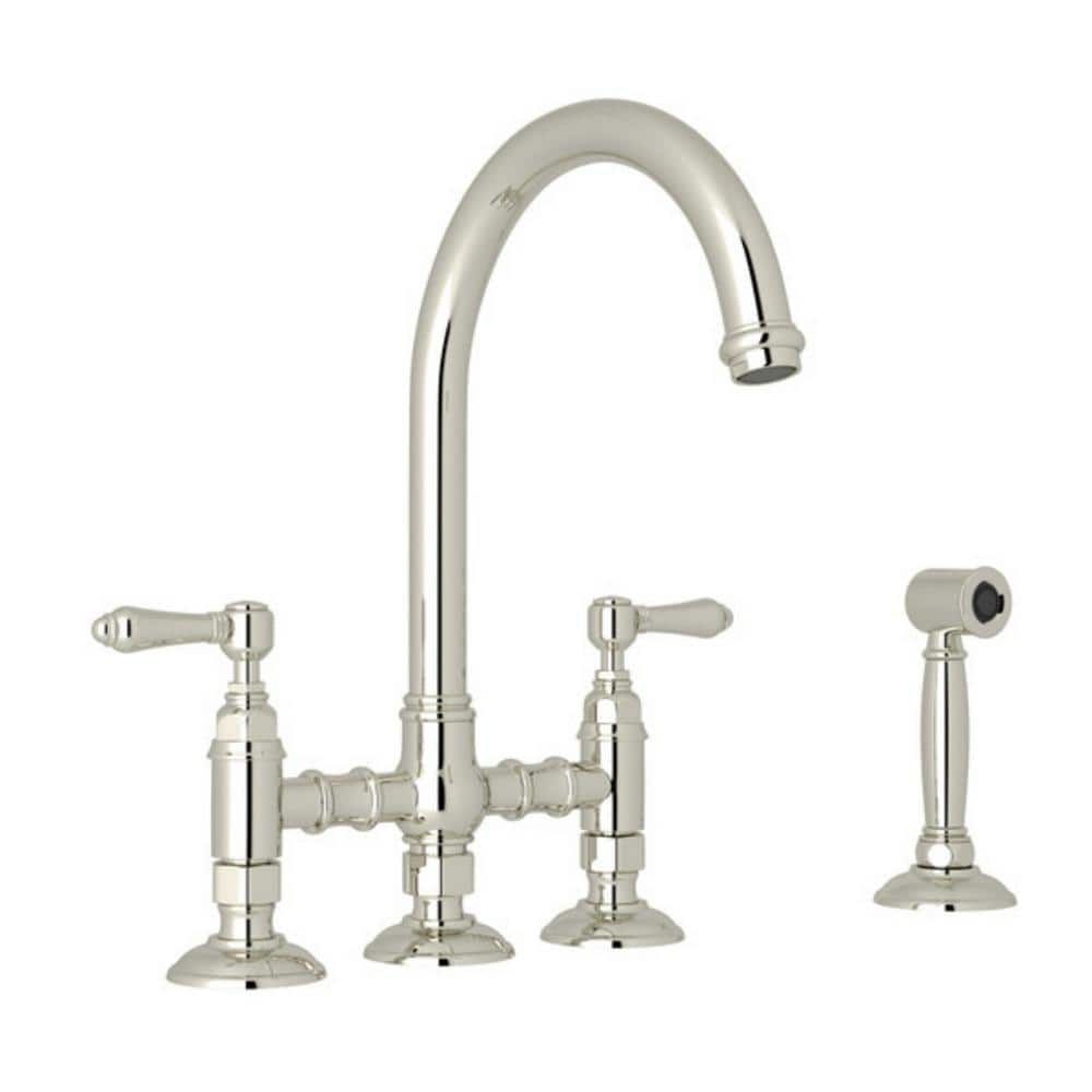 Elegant Classic Nickel 14" Deck Mounted Kitchen Faucet with Sidespray