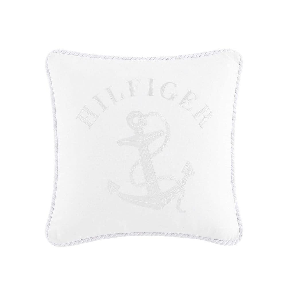 White Cotton Nautical Anchor Rope Square Throw Pillow 20" x 20"