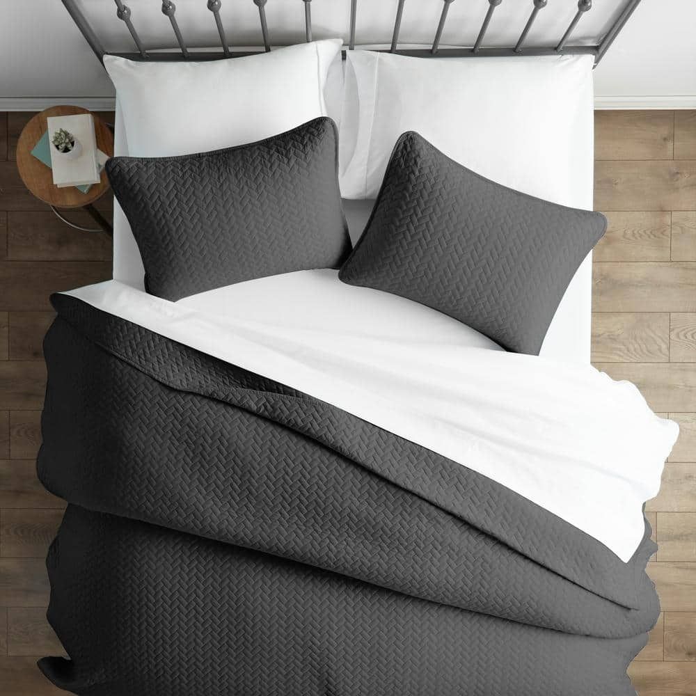 Gray Twin Microfiber Quilted Coverlet Set with Standard Sham
