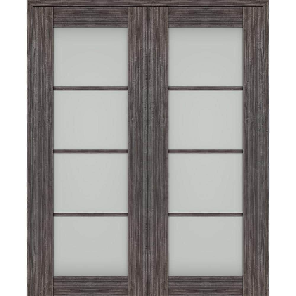 Paola 48" Gray Oak Composite French Door with Frosted Glass