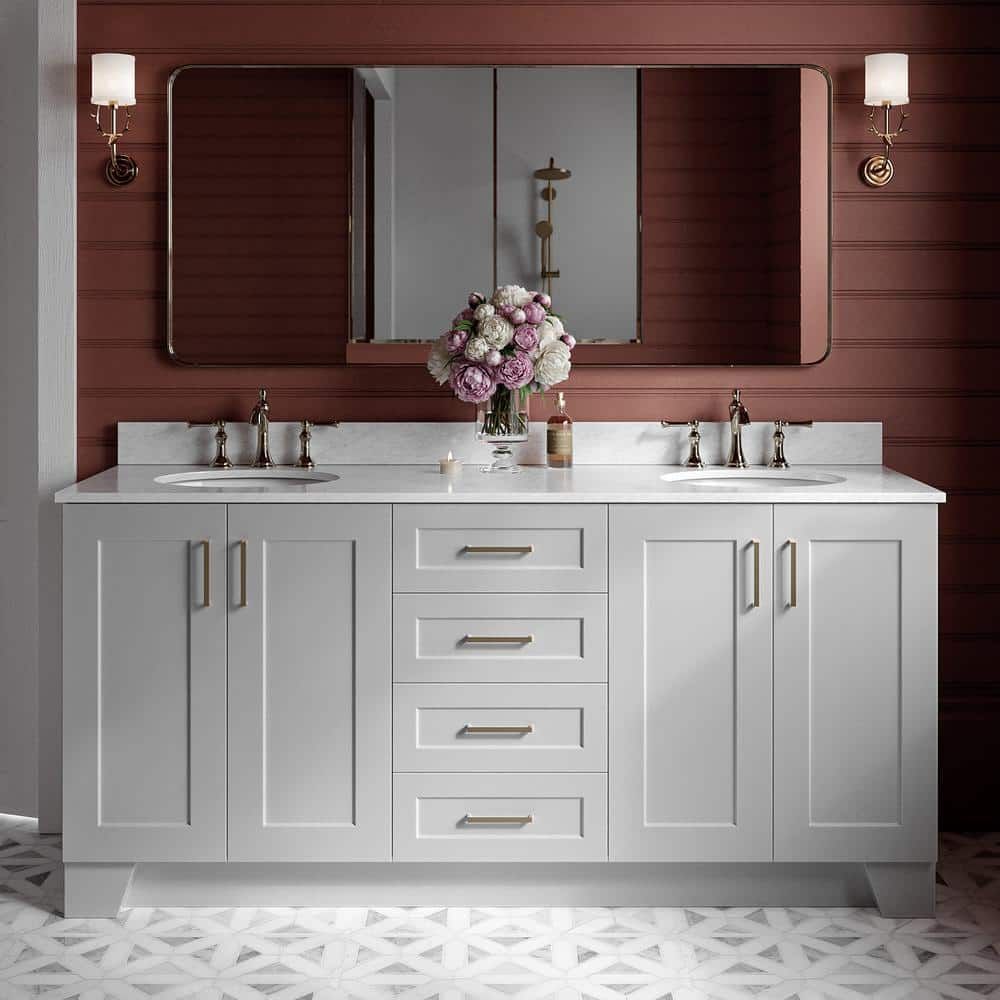 Gray Double Freestanding Vanity with Carrara Marble Top