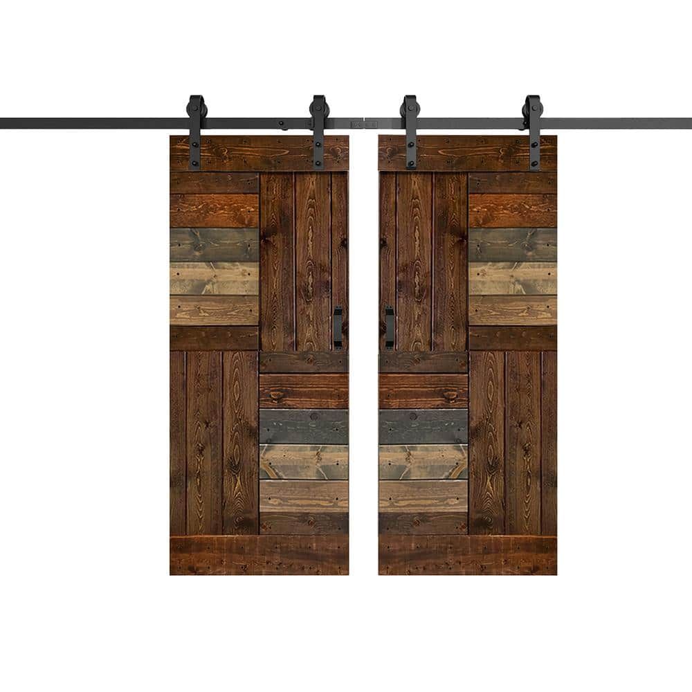 Multicolor Solid Wood Double Sliding Barn Door Kit with Matte Black Hardware