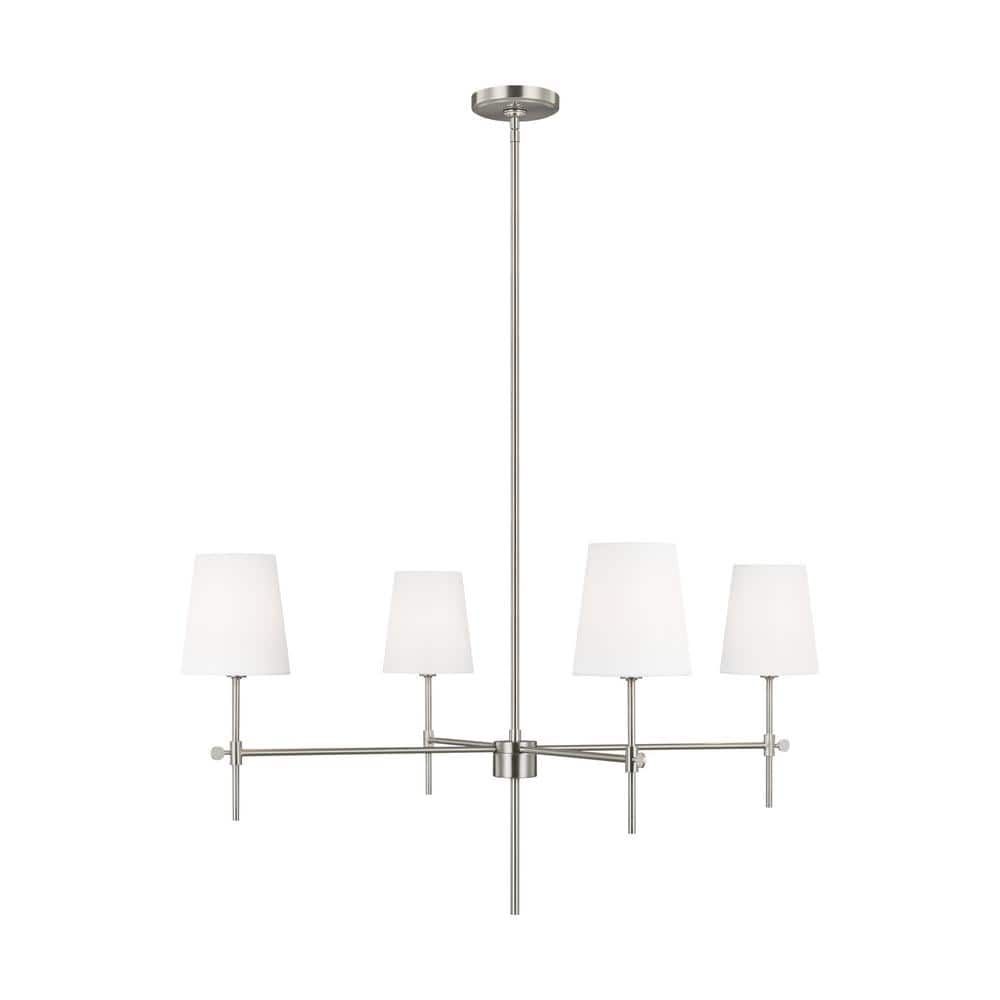 Brushed Nickel 4-Light Chandelier with White Linen Shades