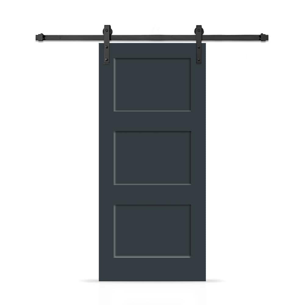 Charcoal Gray 96" x 32" Hollow Core 3 Panel Sliding Barn Door Kit