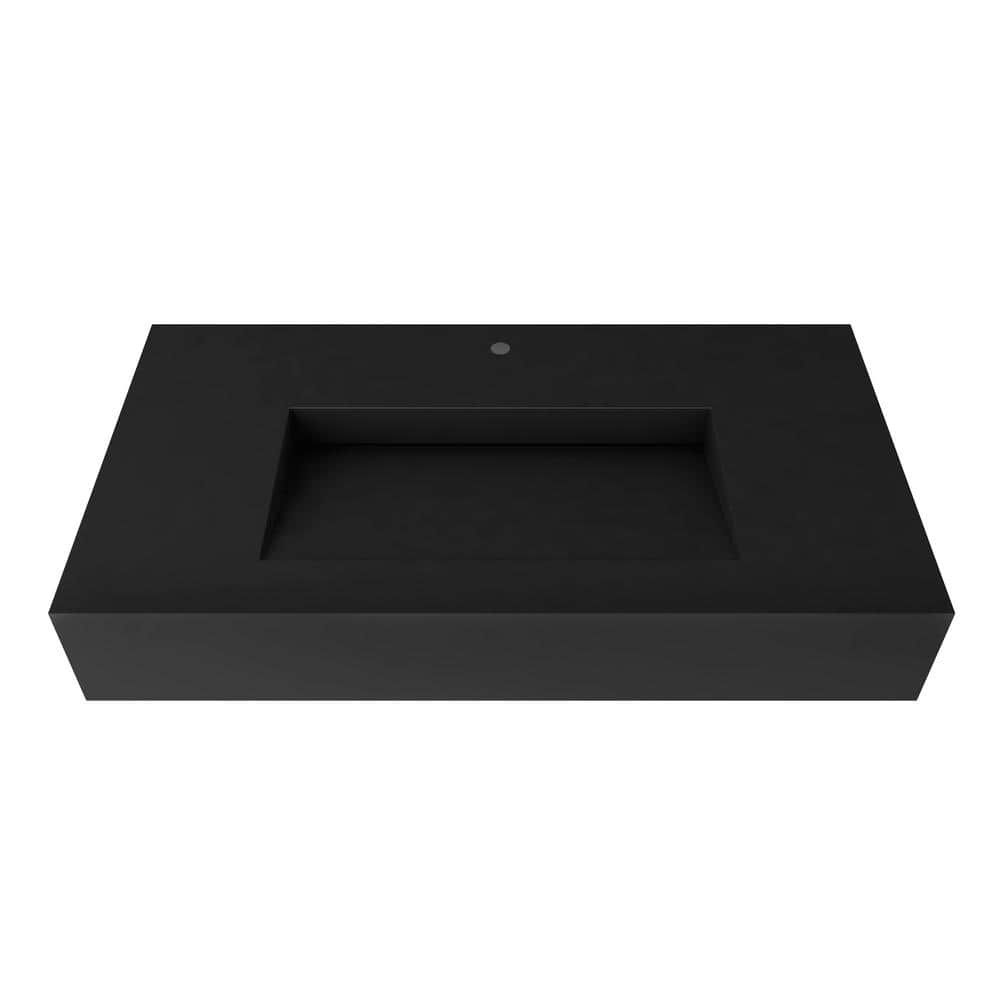 Matte Black Wall-Mount Solid Surface Rectangle Vessel Sink
