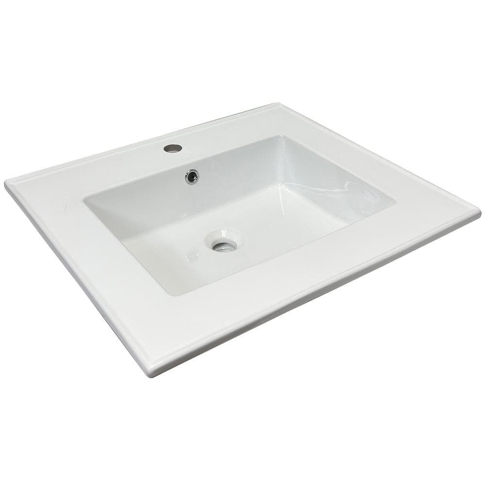 White Vitreous China Bathroom Sink Vanity Top with Single Faucet Hole