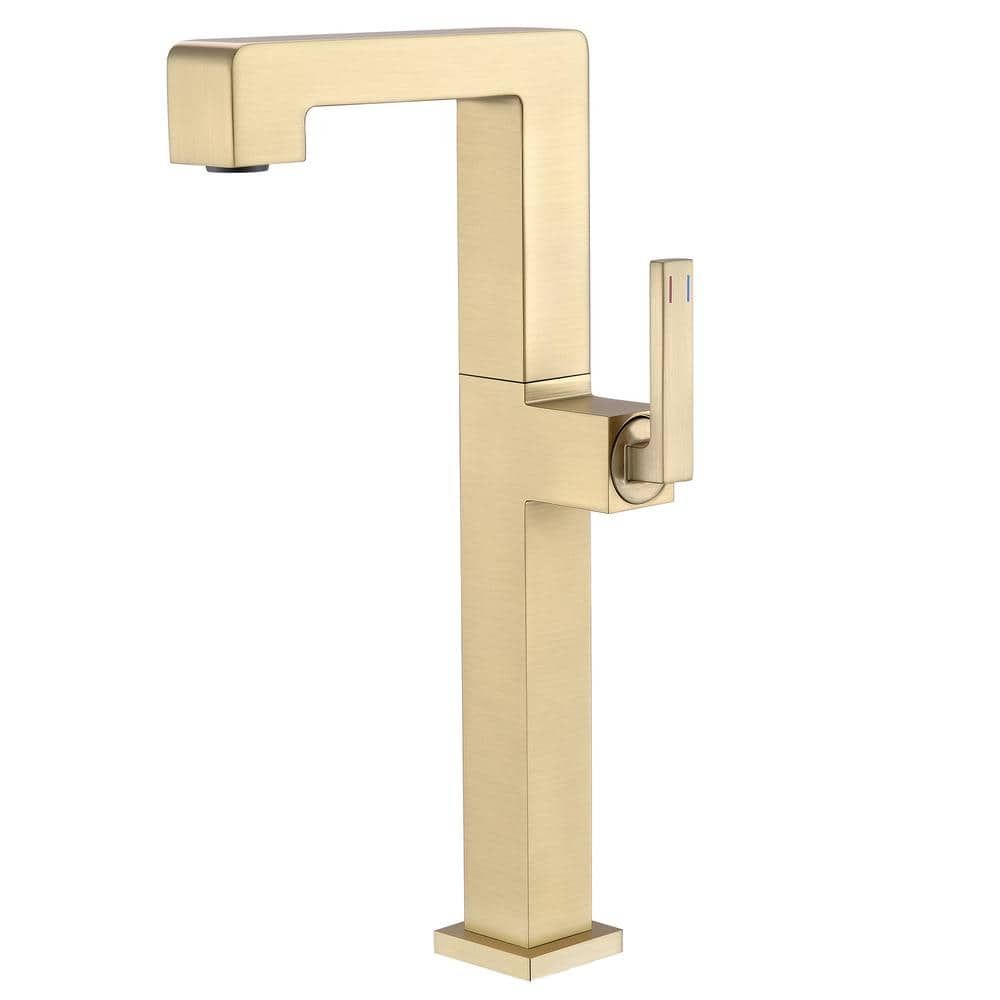 Brushed Gold Tall Single Handle Vessel Sink Faucet