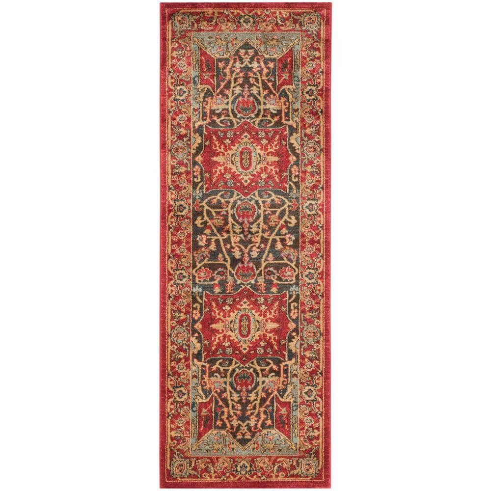 Elegant Mahal Red Synthetic 26" Reversible Area Rug