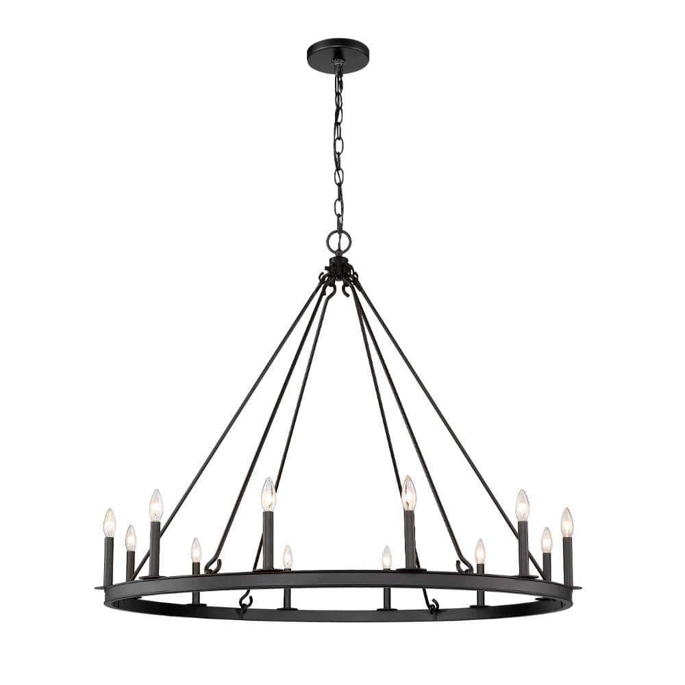 Matte Black 12-Light Candle-Inspired Chandelier