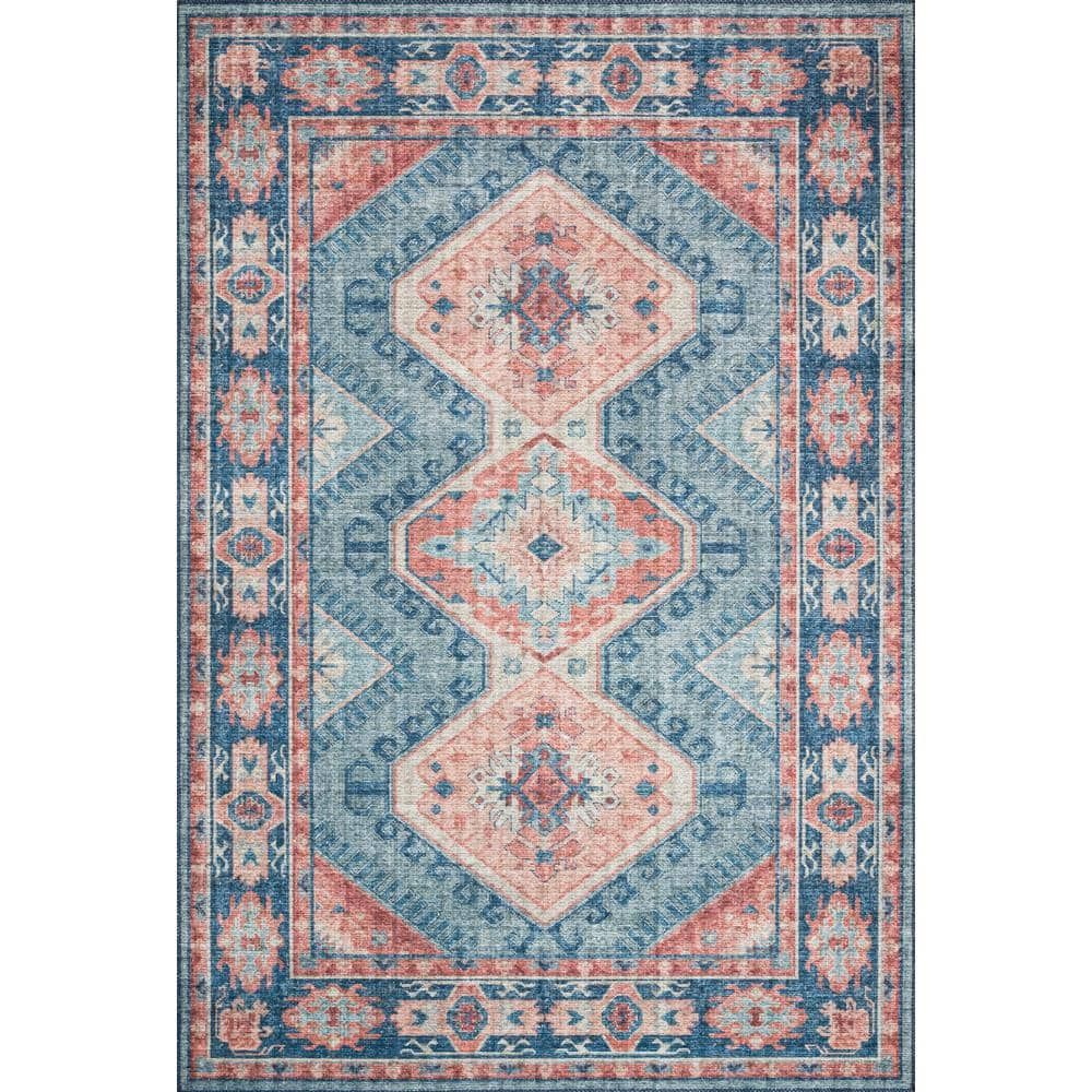 Turquoise and Terracotta Reversible Oriental Wool Area Rug