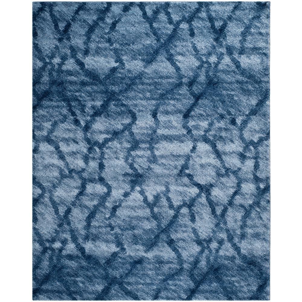 Blue and Dark Blue Abstract Shag 9' x 12' Rug