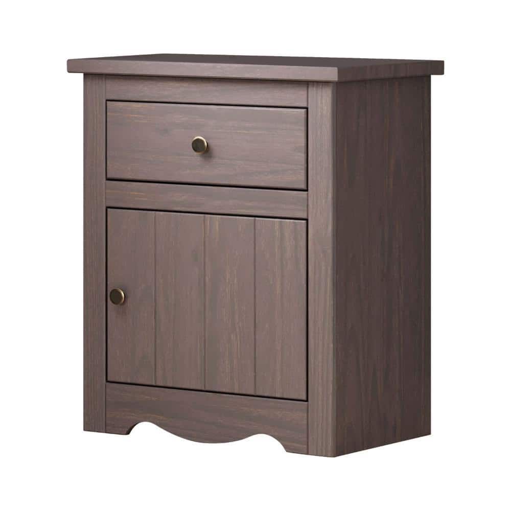 Stav Gray Solid Wood 1 Drawer Nightstand with Bronze Knobs
