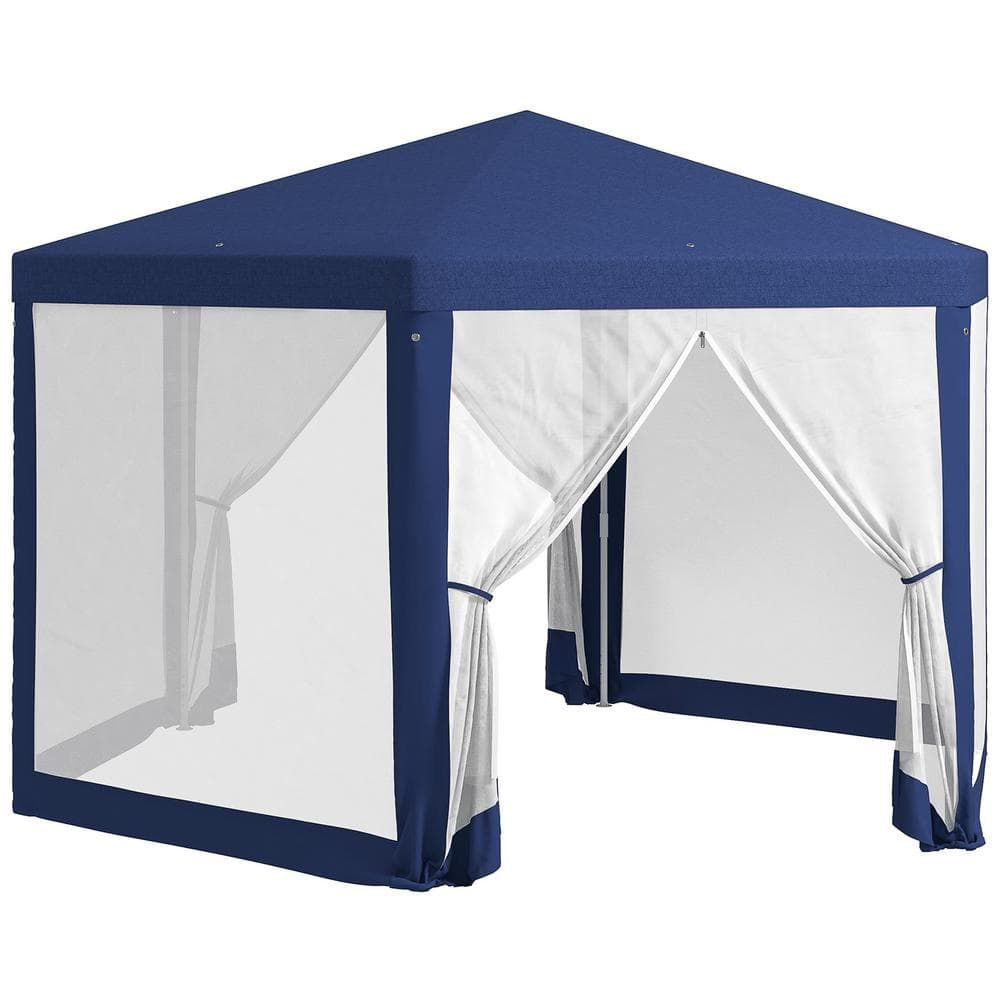 13 ft. x 11 ft. Blue Steel Patio Gazebo with Mesh Sidewalls