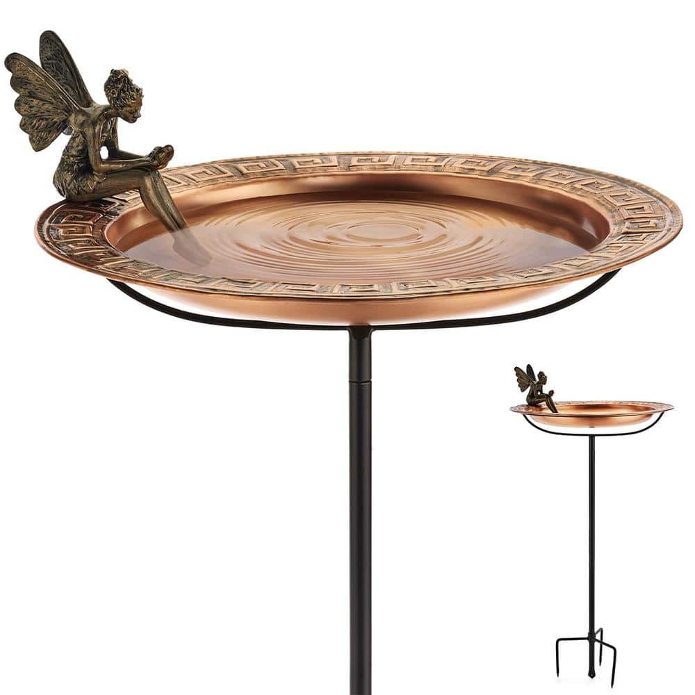 18" Copper Greek Bird Bath with Fairy and Garden Stake