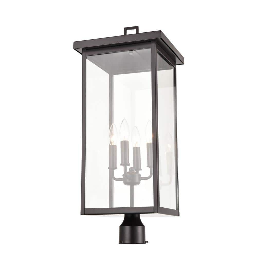 Powder Coat Bronze Outdoor Post Lantern with Clear Glass Panels