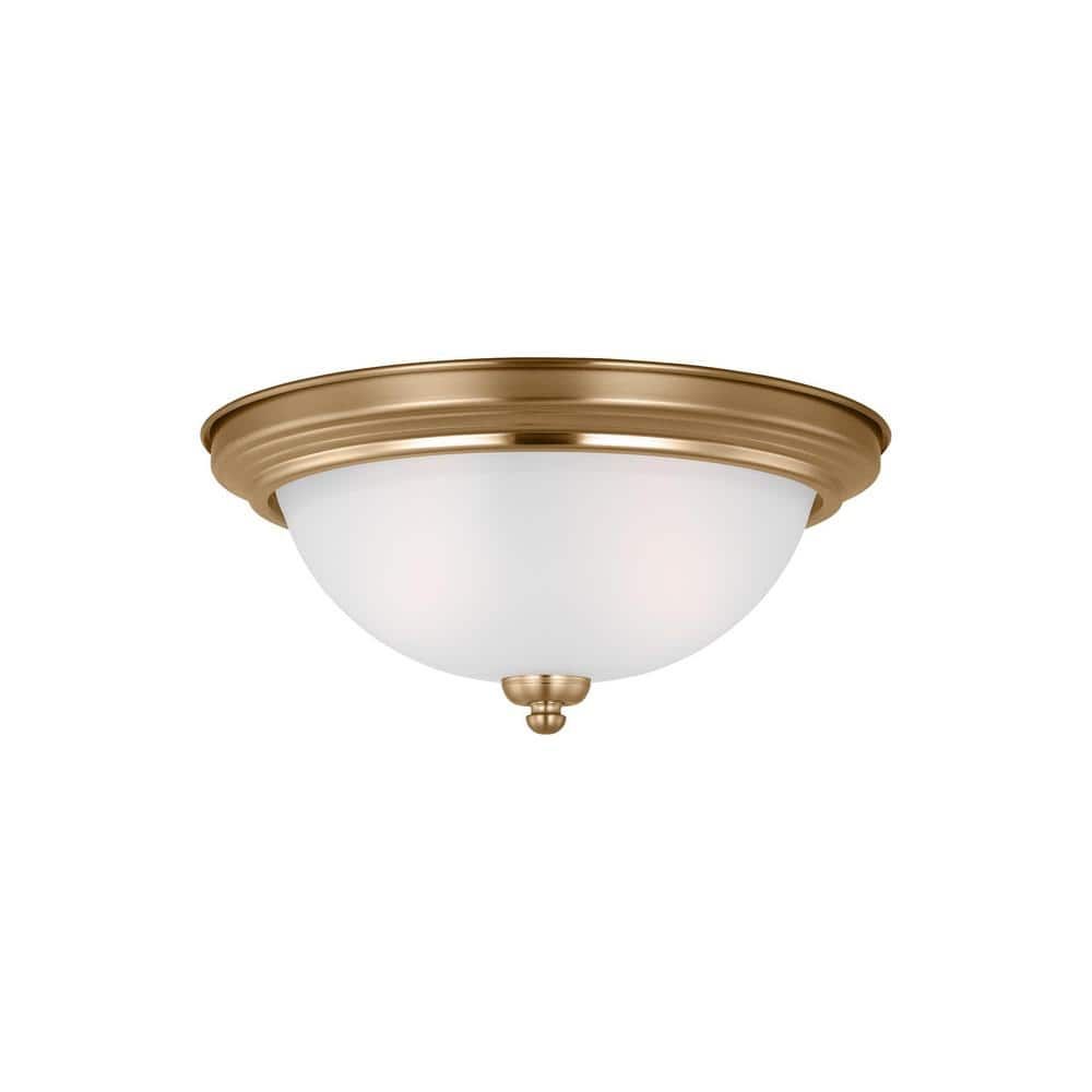 Satin Brass Geary 2-Light Flush Mount with Etched Glass Shade
