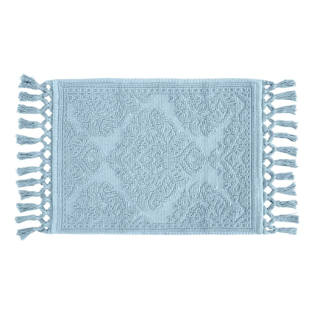 Jean Pierre Light Blue Cotton Fringe Bath Rug 21" x 41"