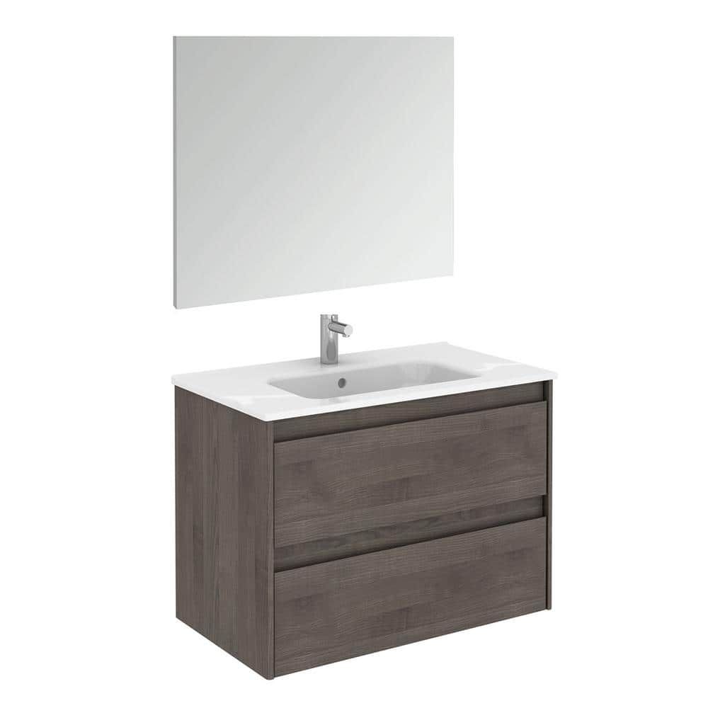 Samara Ash Modern Vanity Unit with Integrated Sink and Mirror