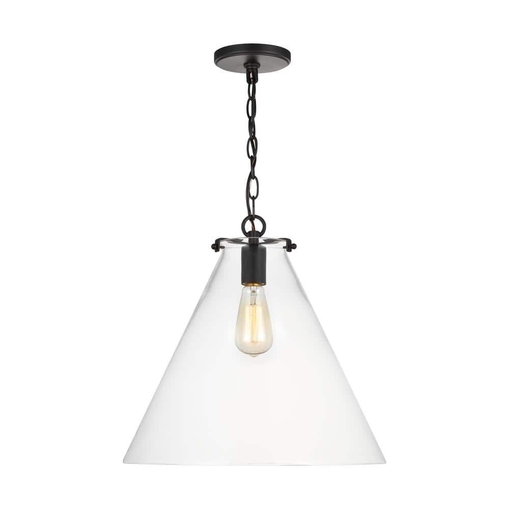 Midnight Black Clear Glass Cone Pendant Light