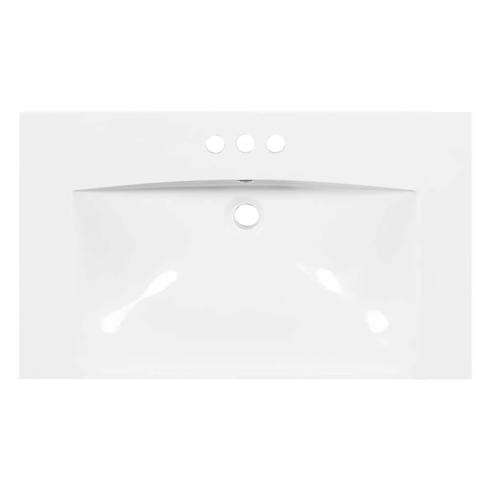 30" White Resin Bathroom Vanity Top with Basin and 3-Faucet Holes