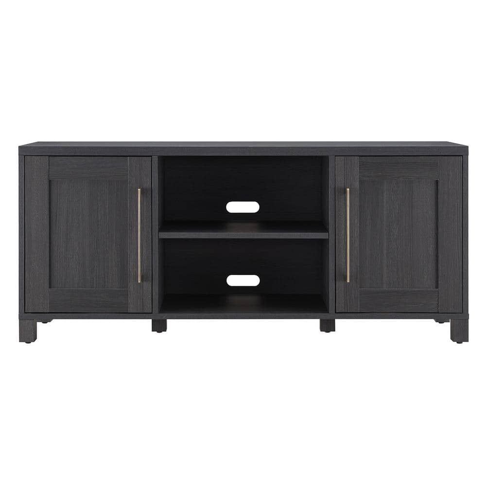 Charcoal Gray 58" Transitional TV Stand with Cabinet Storage