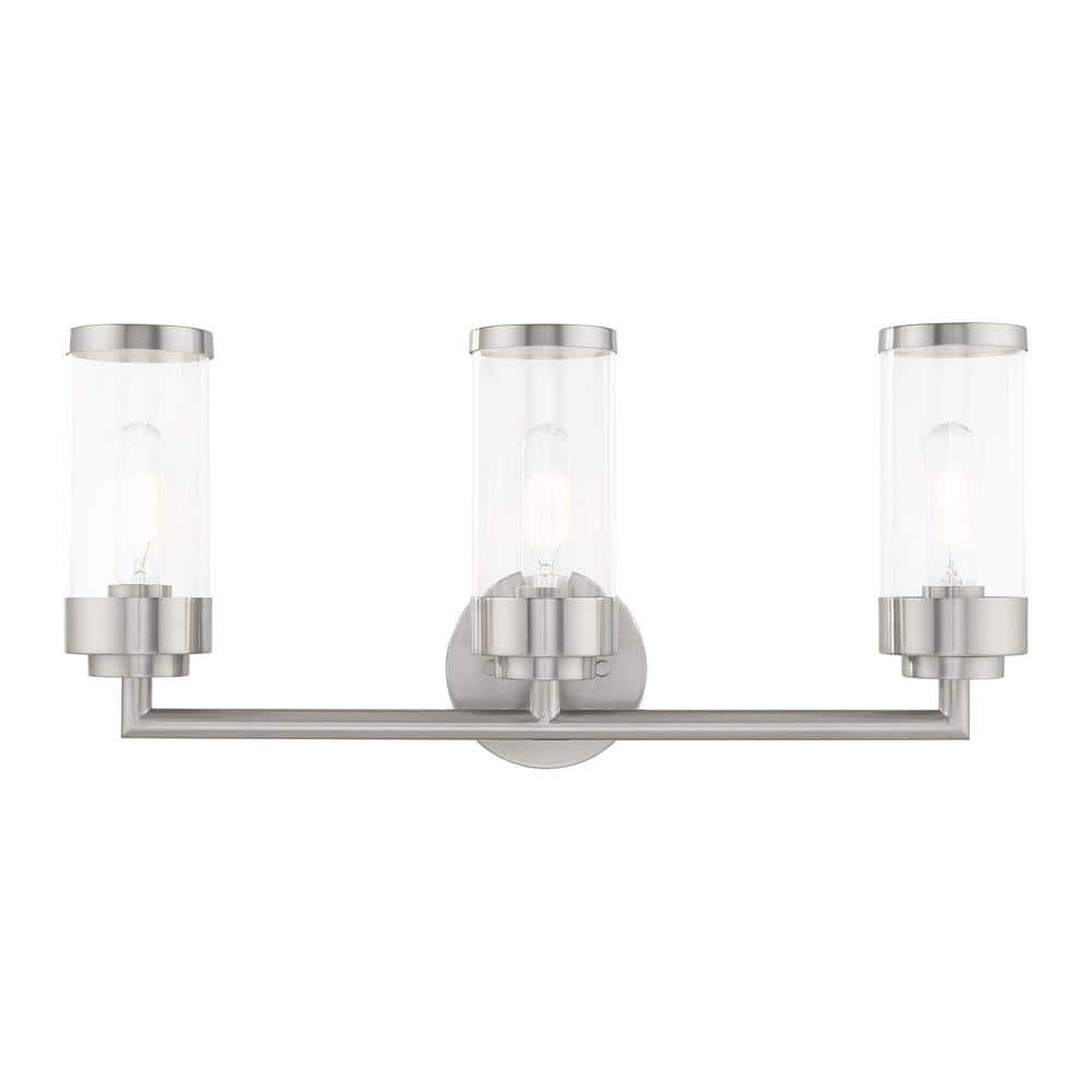 Hillcrest Brushed Nickel 3-Light Bath Vanity with Clear Glass