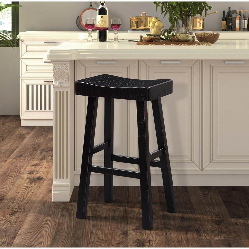 Oak and Black 24" Backless Saddle Style Bar Stool