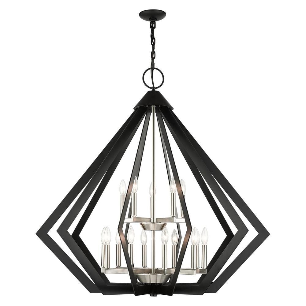Black Industrial 15-Light 2-Tier Foyer Chandelier