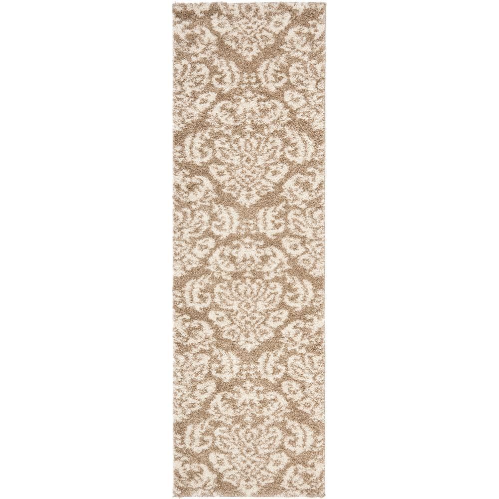 Elysian Beige & Cream Floral Shag Runner Rug, 27x11 in