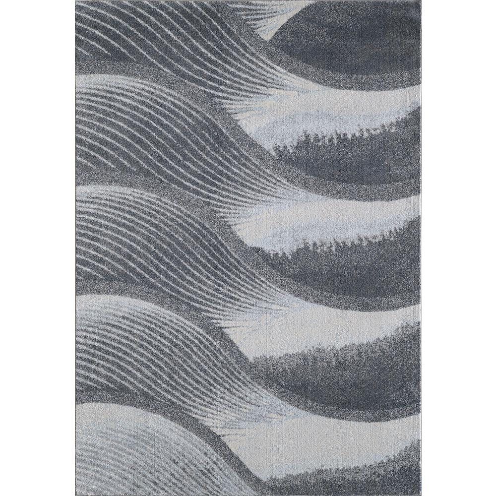 Large Gray and Blue Stain-Resistant Synthetic Area Rug
